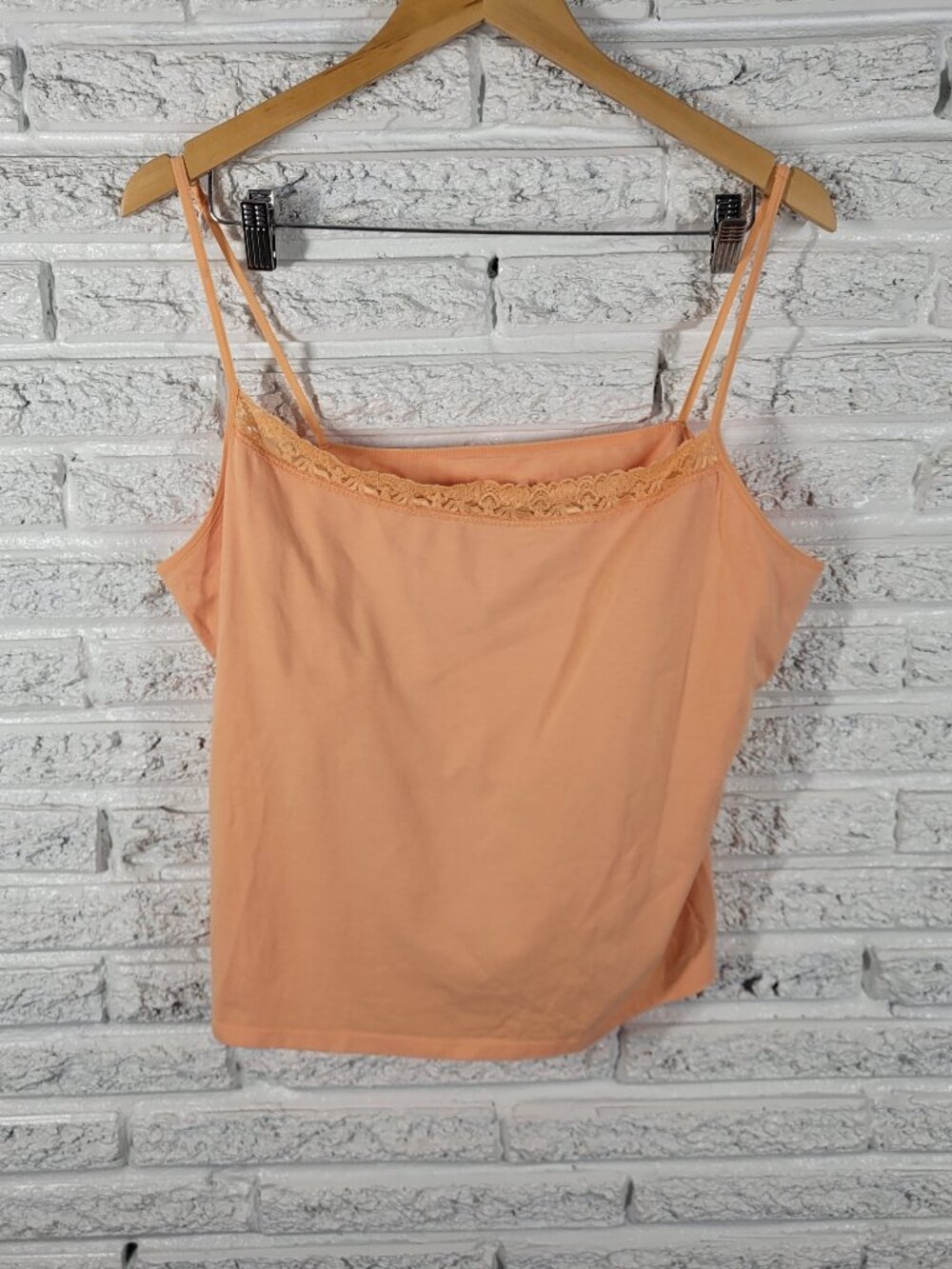 Caribbean Joe Womens Cami Crop Top 2X Orange Lace Trim Adjustable Straps ORA18E